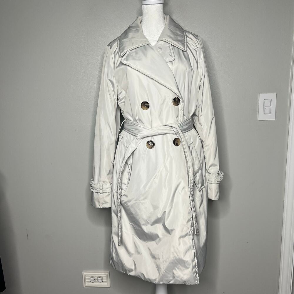 Sam Edelman Long Puffer Trench Coat Water Resistant Light Sand Size M Minimalist